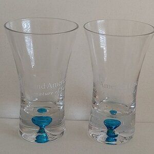 VINTAGE HOLLAND AMERICA LINE COLORED AIR BUBBLE SHOT GLASSES 3 1/4" PAIR